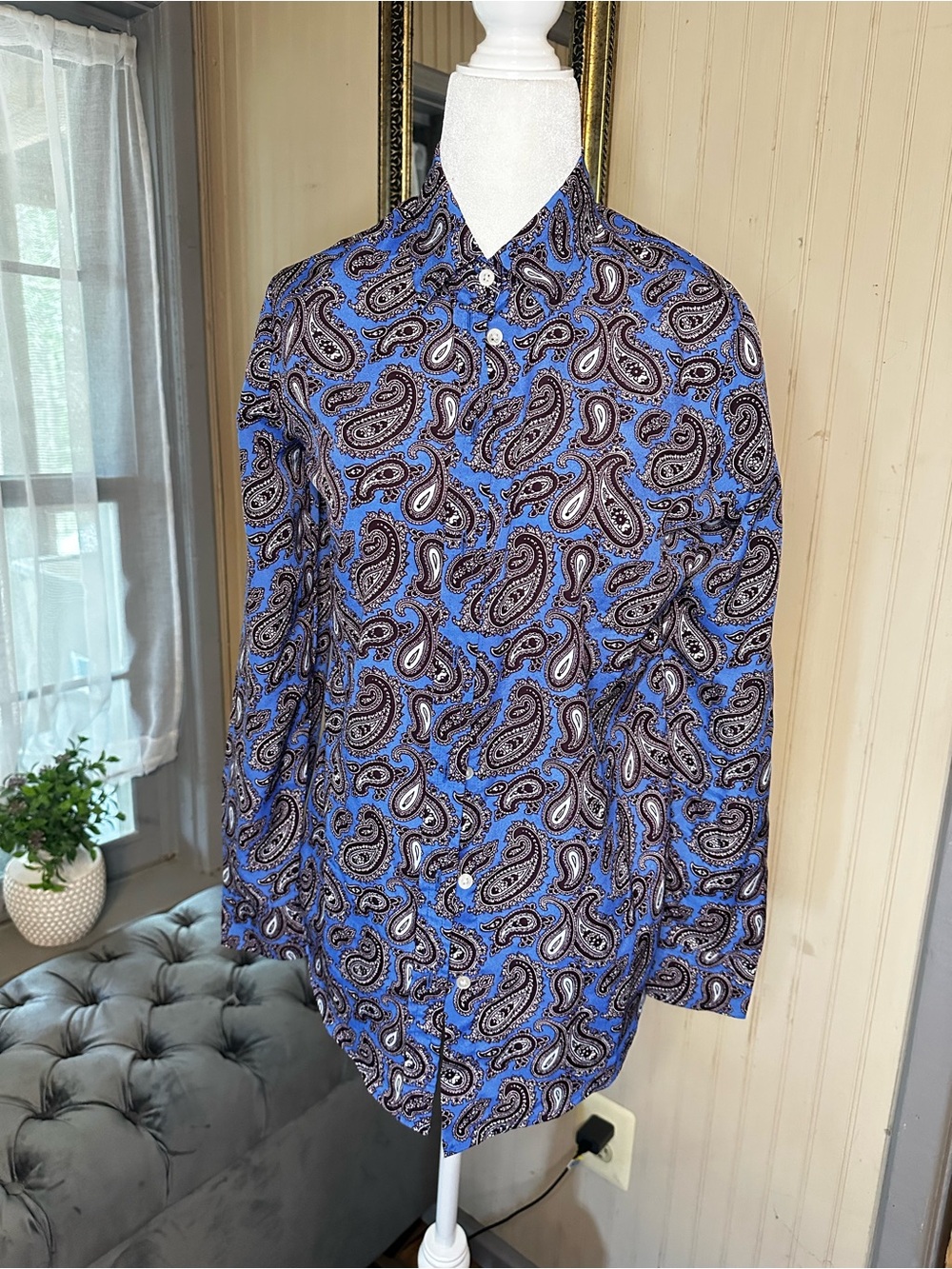 Banana Republic Dillon Shirt XS Blue Paisley Button Front Long Sleeve Blouse Top